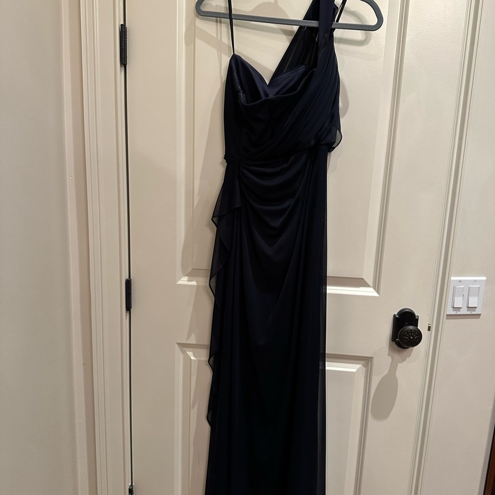 Xscape Midnight Blue One-Shoulder Gown